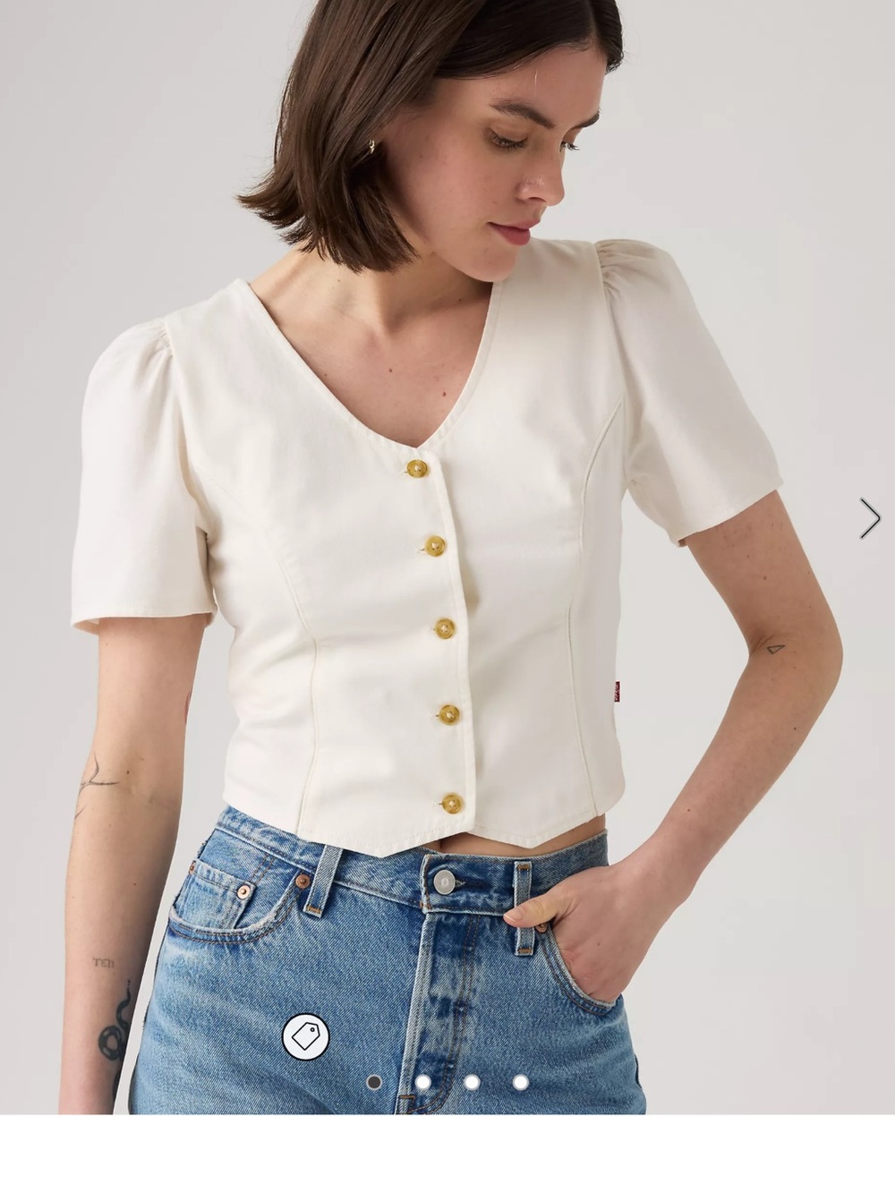 Levi's Moxie Cream Short-Sleeve Button Front Blouse Neutral Denim